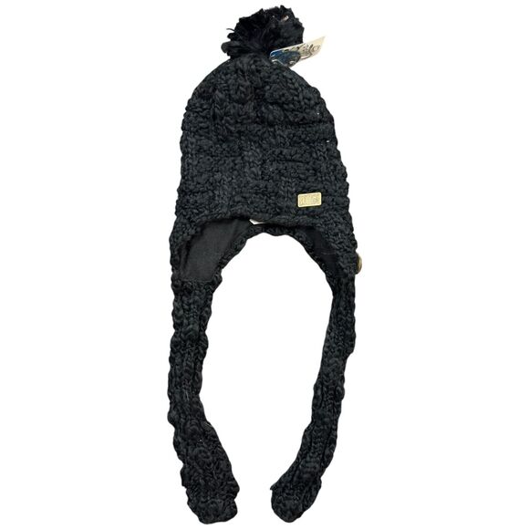 Chaos World Beat Fuzzy Warm Winter Earflap Beanie Hat Womens Black 100% Acrylic - Picture 1 of 7